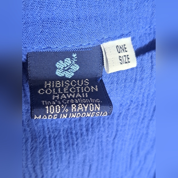 Hibiscus Collection Hawaii Rayon Slip On Blue Floral Print One Size Dress - Picture 3 of 6